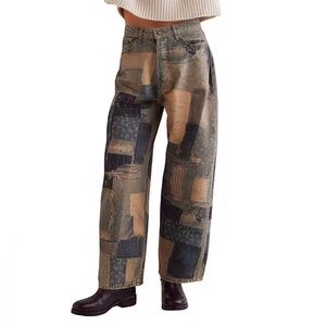 Free People We The Free Illusions Patchwork Printed Low Rise Barrel Leg Jeans 28